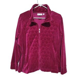 D & Co Sweat Jacket XLP Women's Velour Magenta Stretch Full Zip Quilted Front